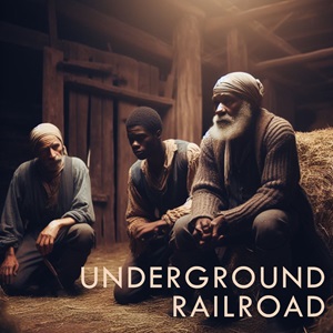 Several African American men seated and resting in a barn, dressed in working clothes circa 1850.